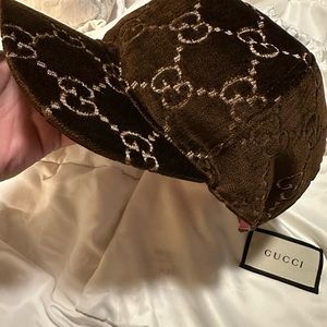Brown Gucci velvet baseball hat